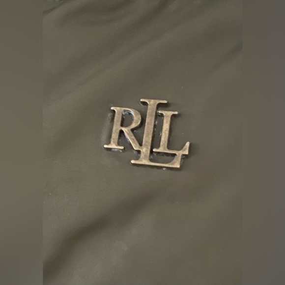 Ralph Lauren Army Green Faux-Trim Hooded Puffer Coat, Pull Waist, Fur Hood;  L - Picture 5 of 12